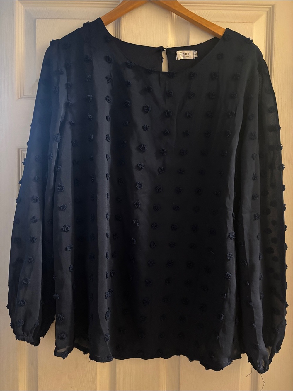Opal Navy Swiss Dot Long-Sleeve Blouse
